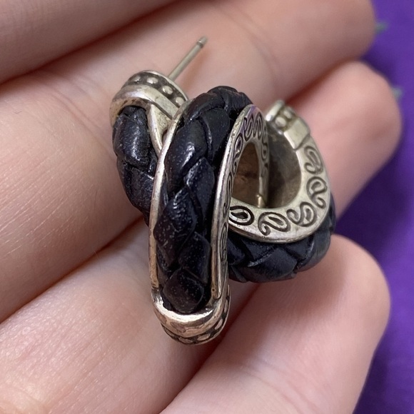 💛 Vintage Brighton Silver Plated Leather Hoops - Picture 2 of 3